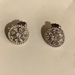 Silver round rhinestone earrings